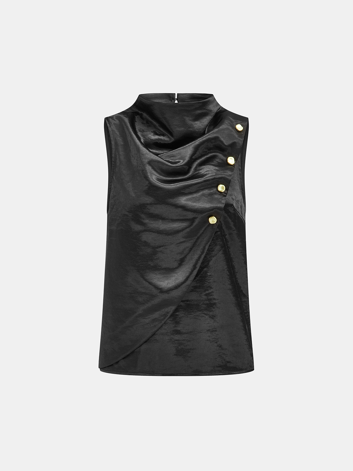 Metal Detail Satin Stand Collar Sleeveless Top-Chicvia