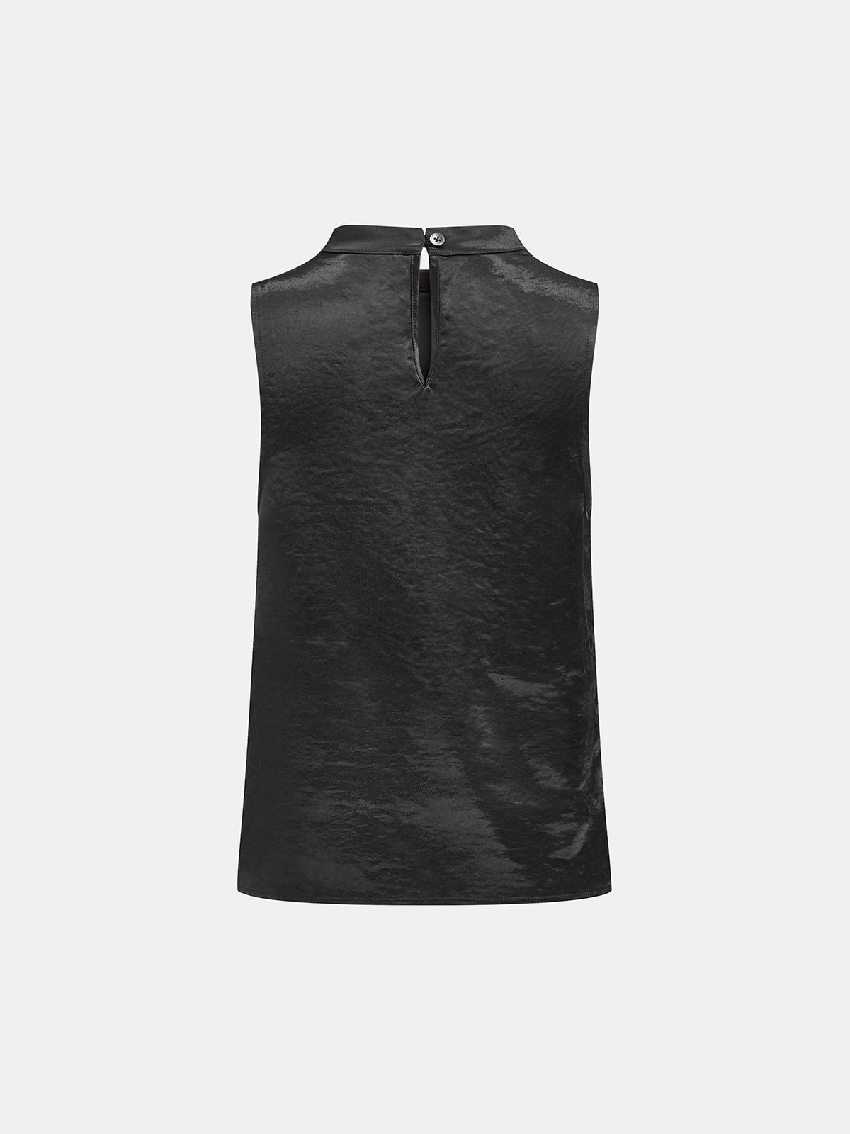 Metal Detail Satin Stand Collar Sleeveless Top-Chicvia