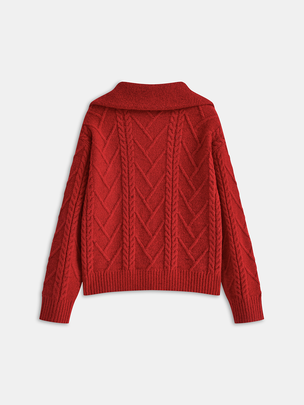 Half-Zip Wool Blend Cable Knit Top-Chicvia