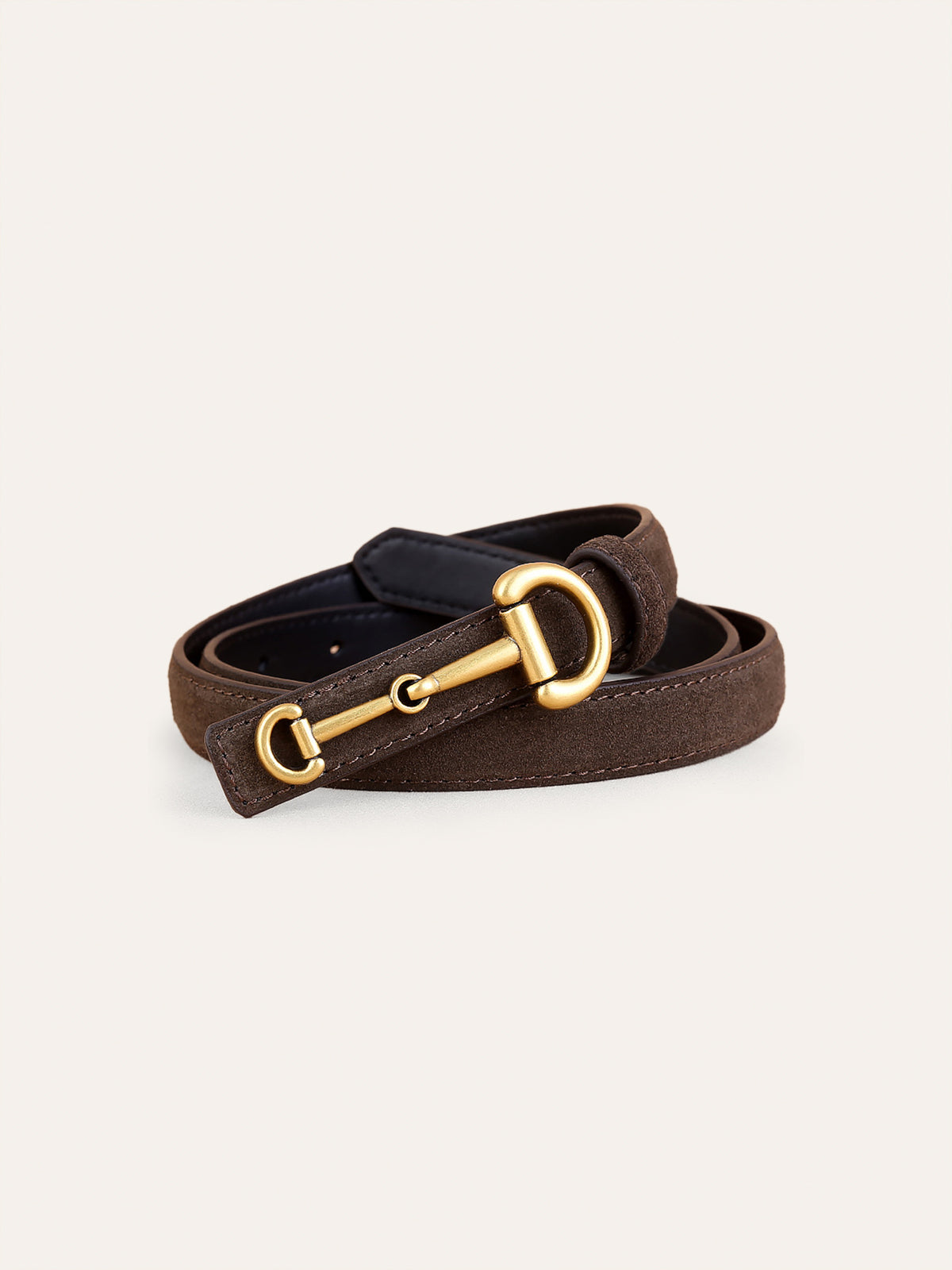 Horsebit Buckle Suede Effect Thin Belt-Chicvia