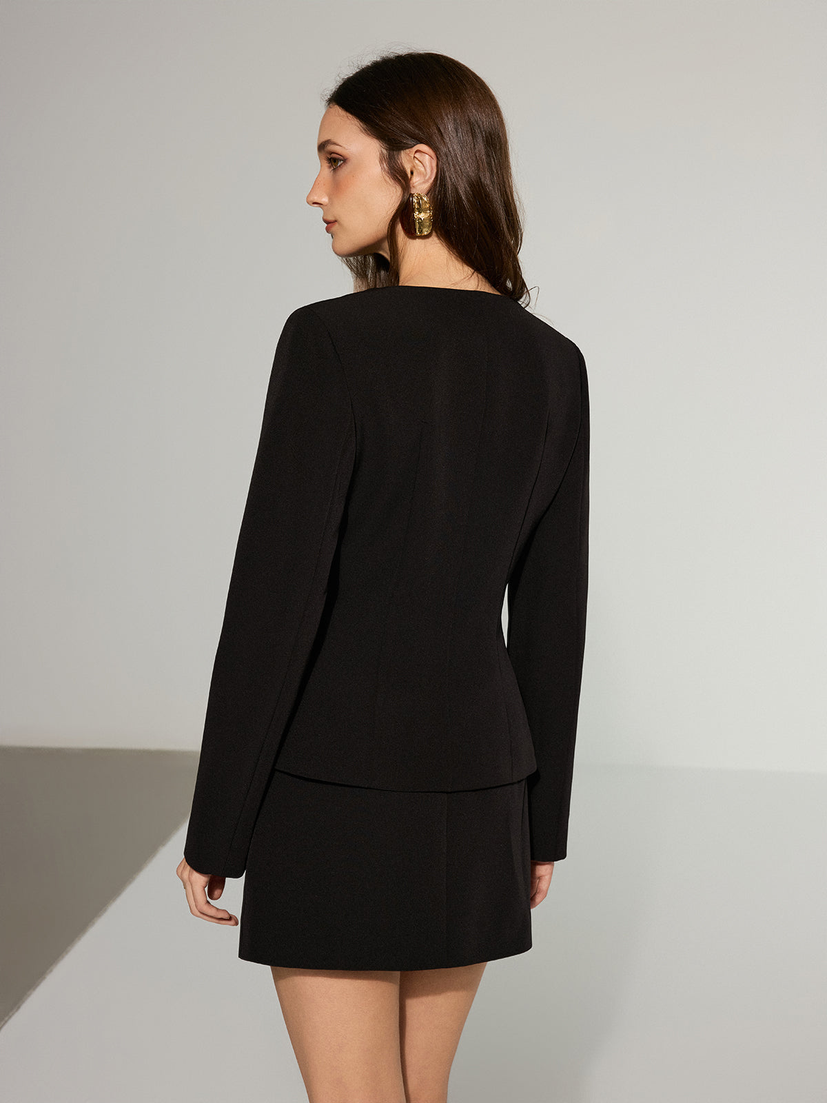 Metal Button Blazer and Mini Skirt Set-Chicvia