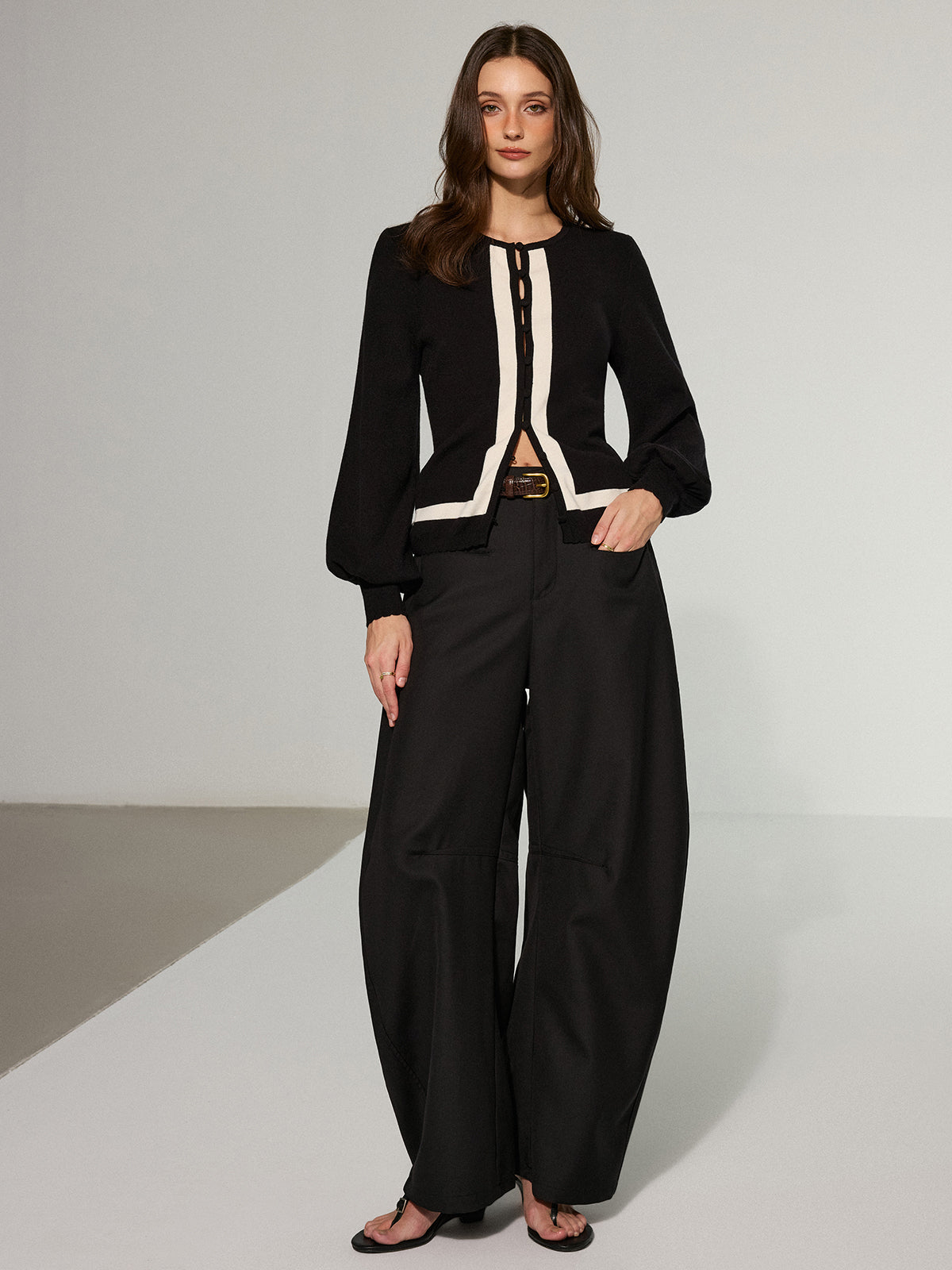 Contrast Trim Knitted Cardigan-Chicvia