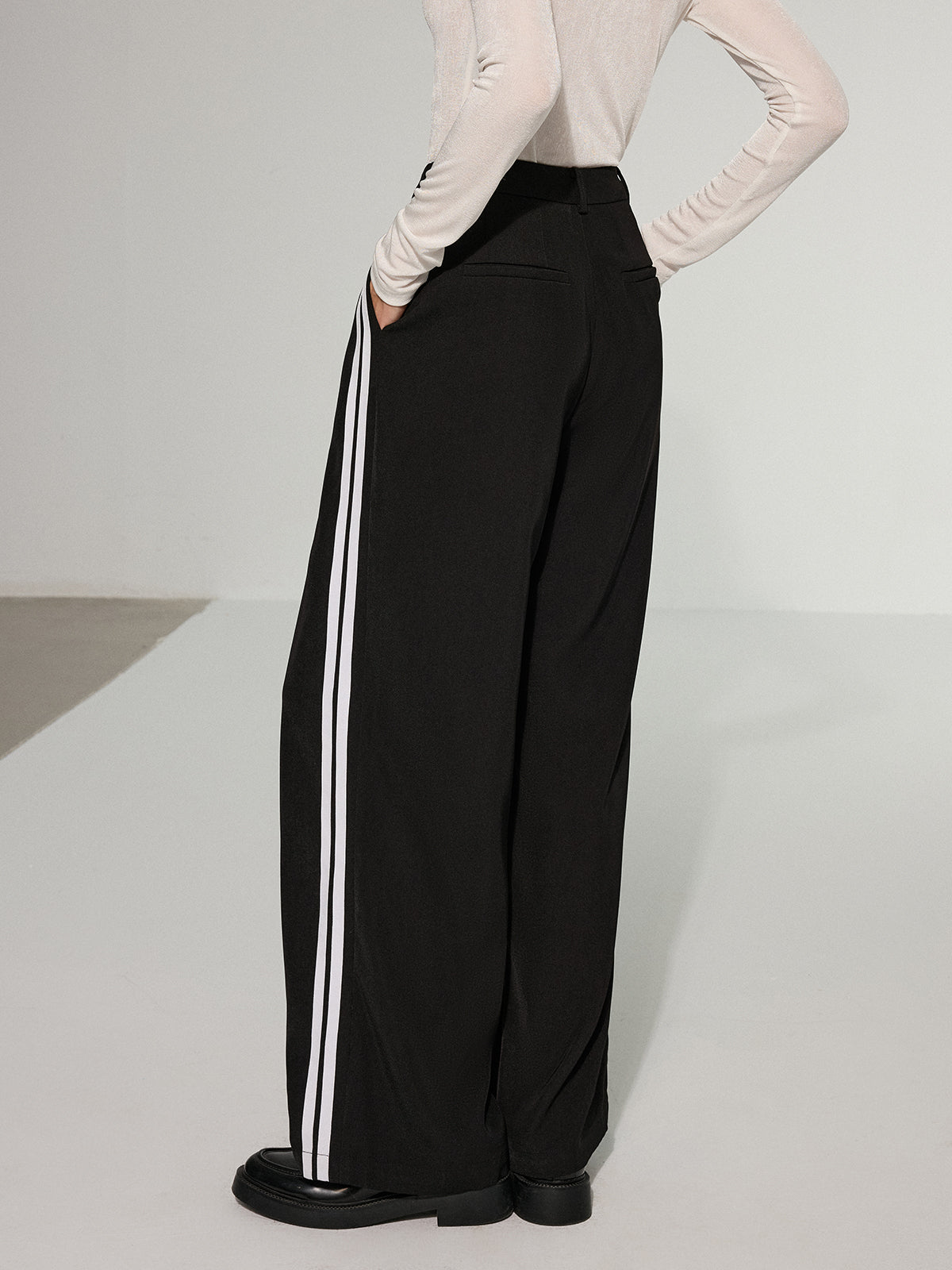 Casual Side Stripe Wide-Leg Pants-Chicvia