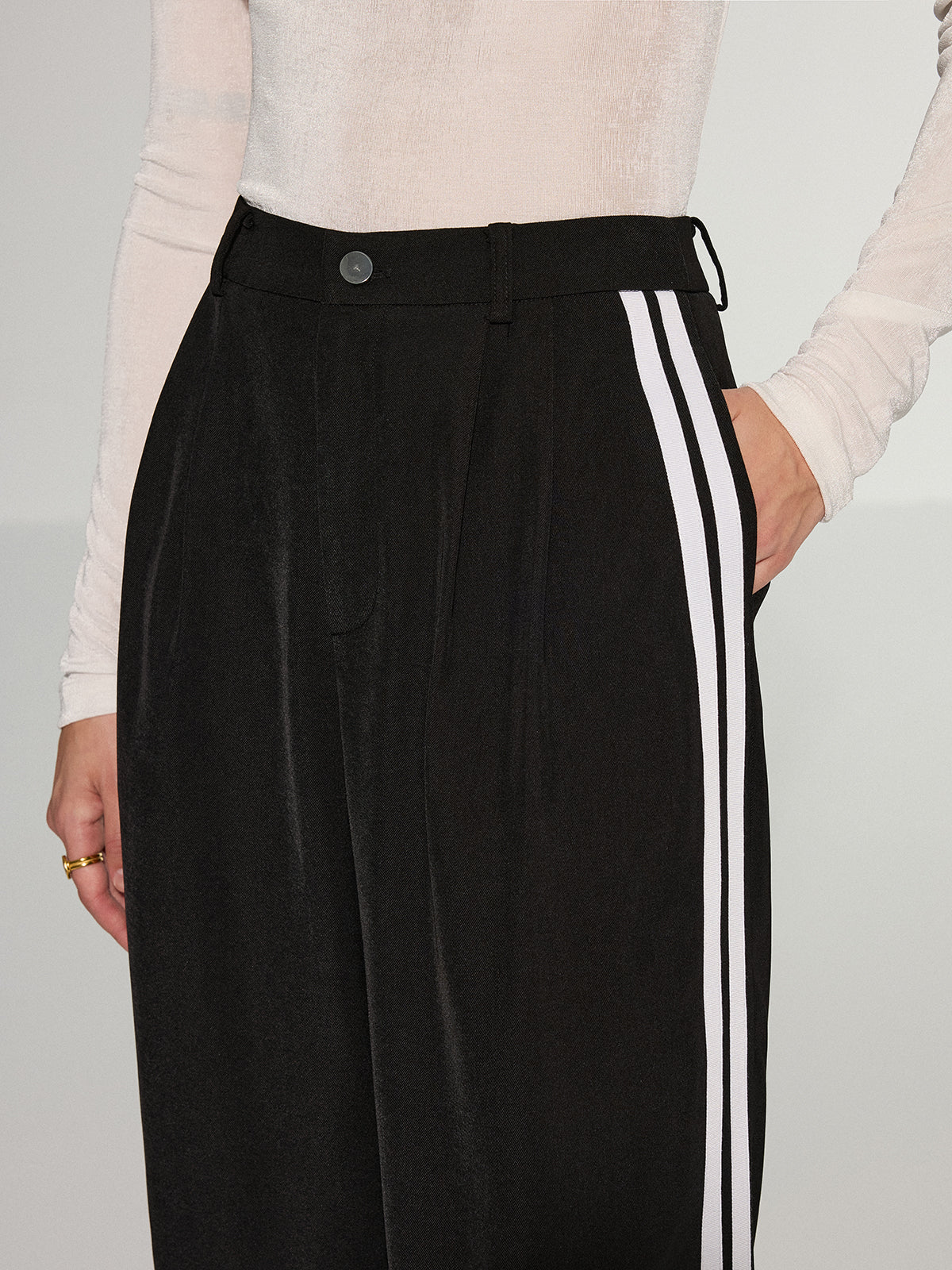 Casual Side Stripe Wide-Leg Pants-Chicvia