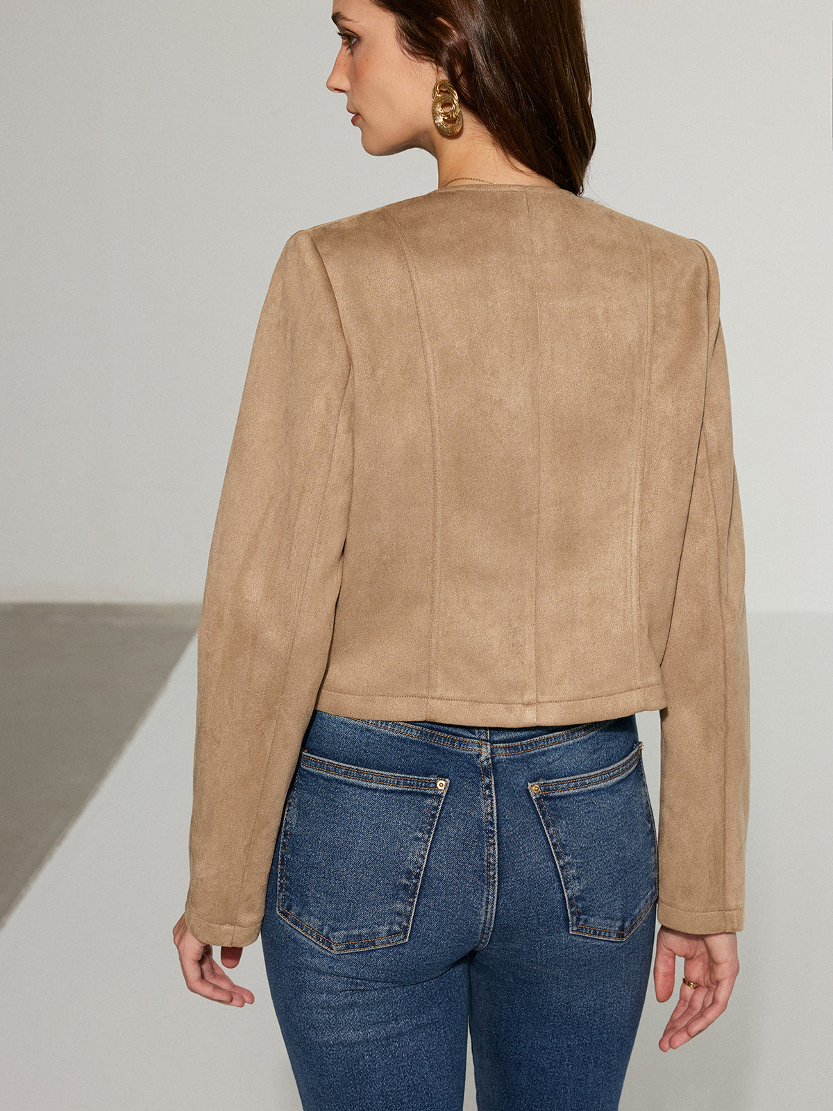 Metal Button Suede Effect Blazer-Chicvia