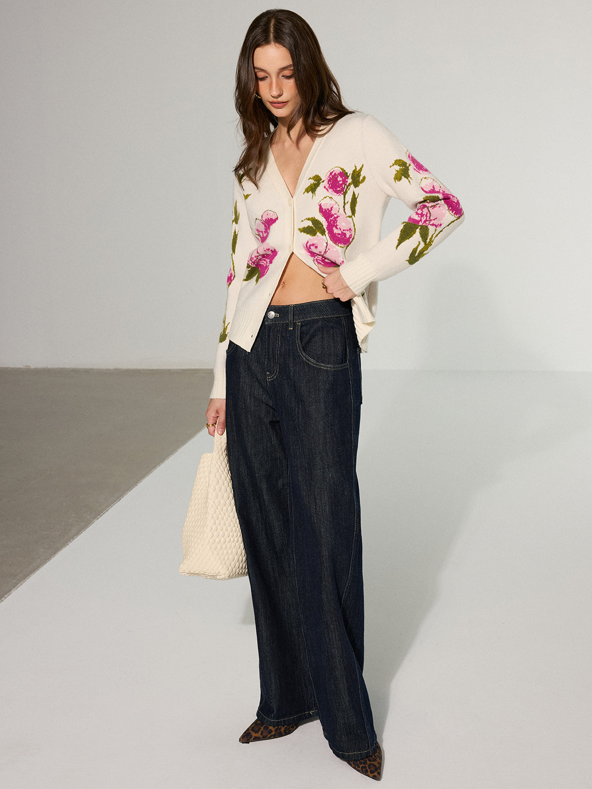 Floral V-Neck Button-Front Cardigan-Chicvia