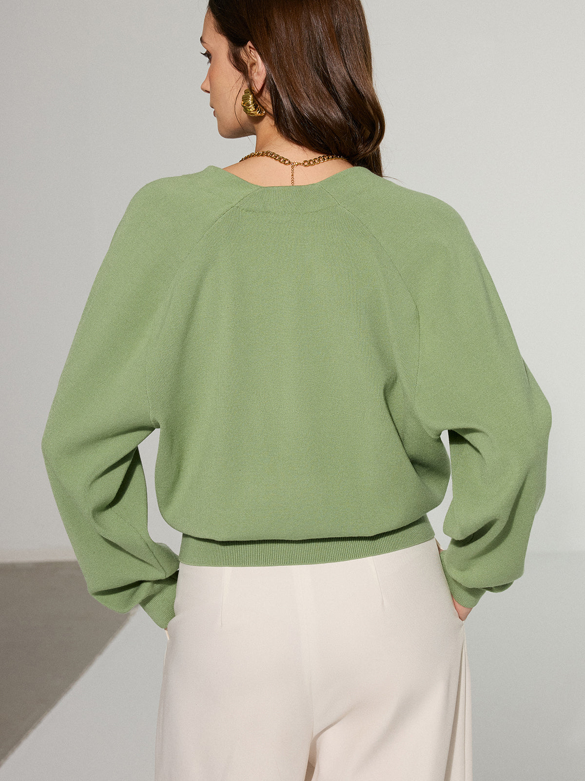 Metal Decor Waisted Knitted Wrap Cardigan-Chicvia