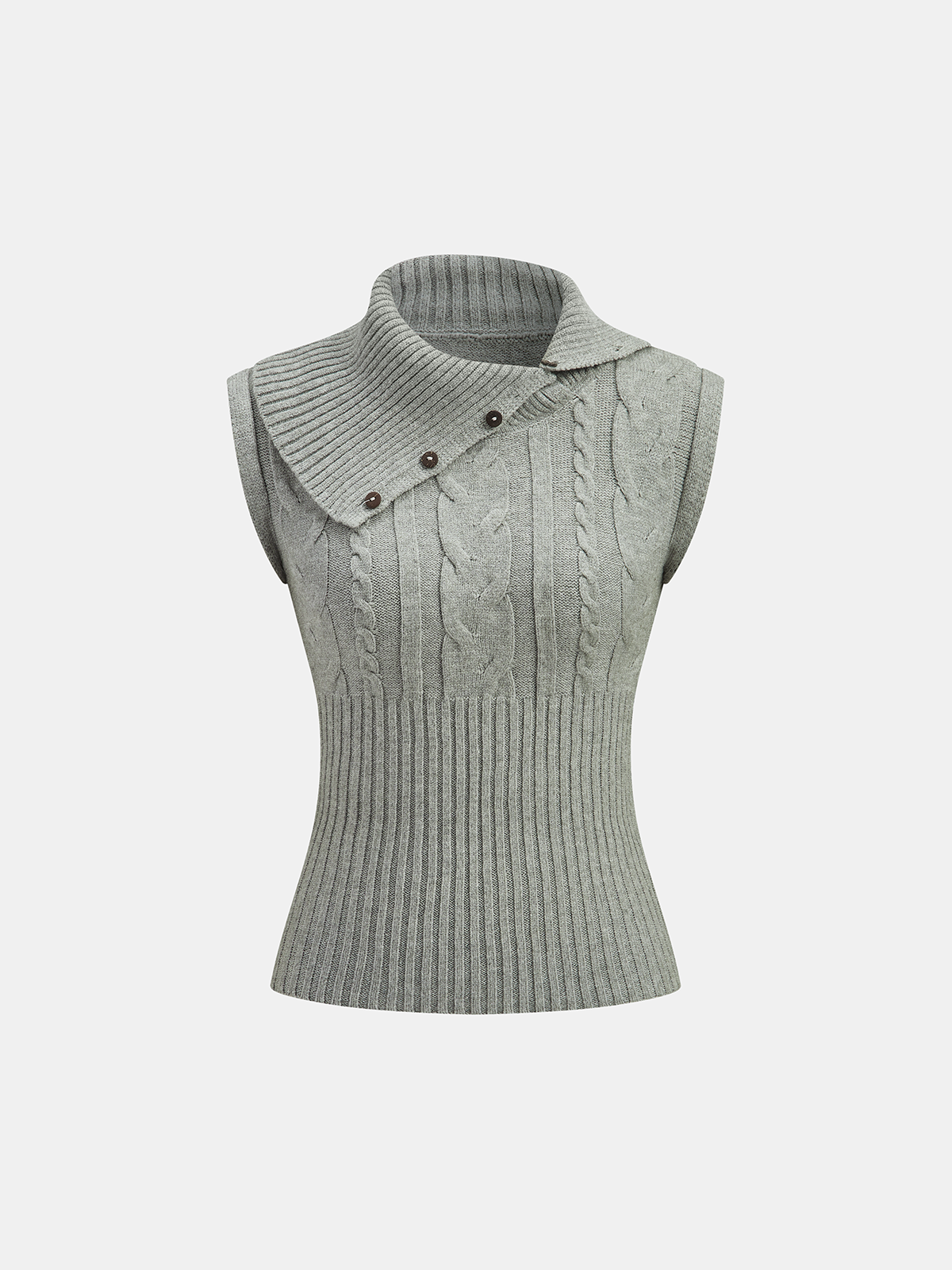 Large Lapel Cable Knit Sleeveless Sweater Vest-Chicvia