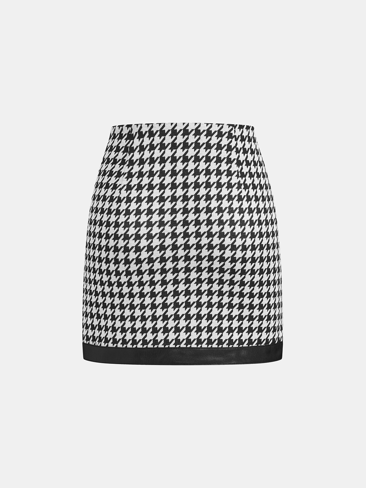 Houndstooth Paneled Knit Mini Skirt-Chicvia