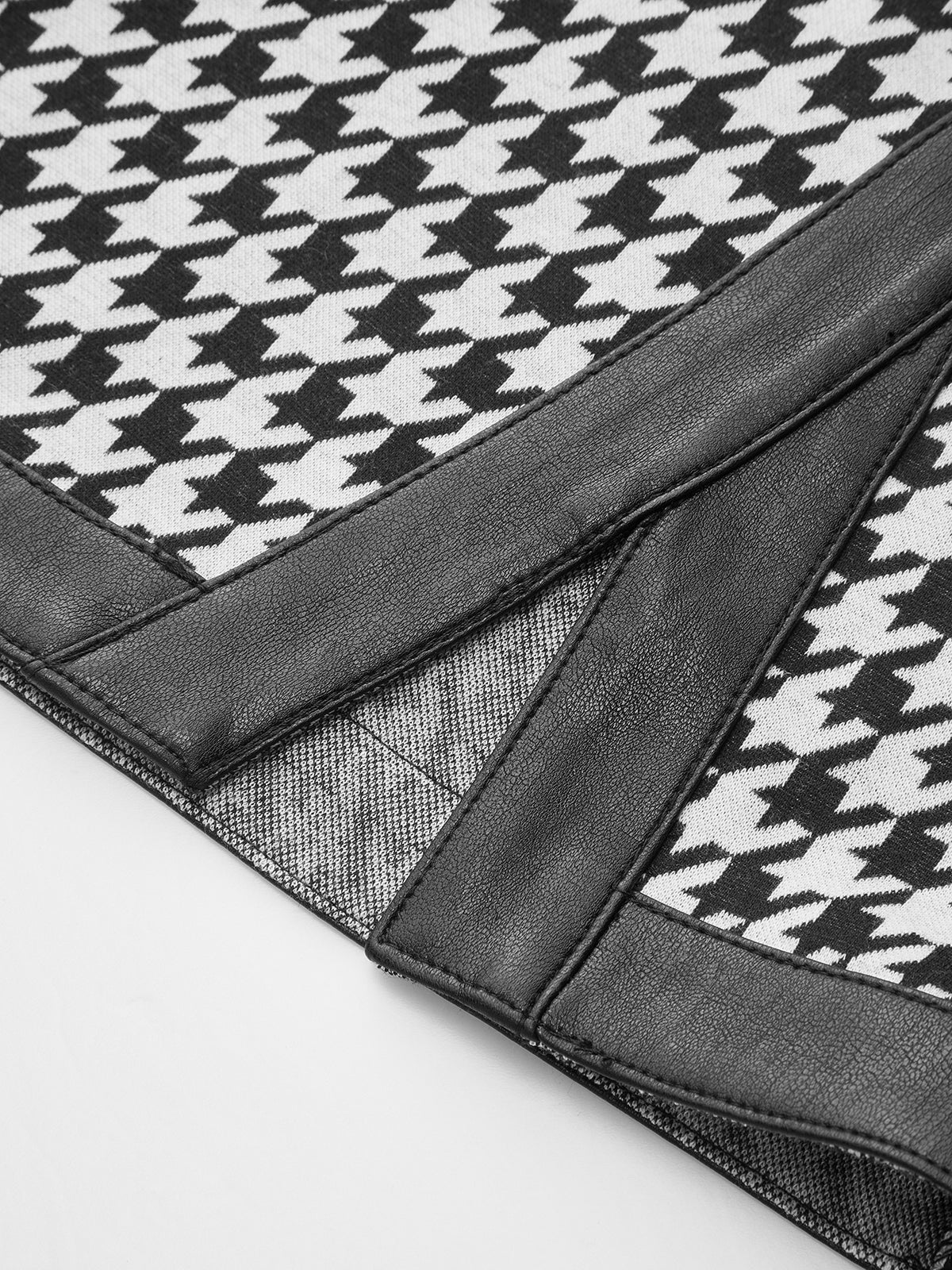 Houndstooth Paneled Knit Mini Skirt-Chicvia