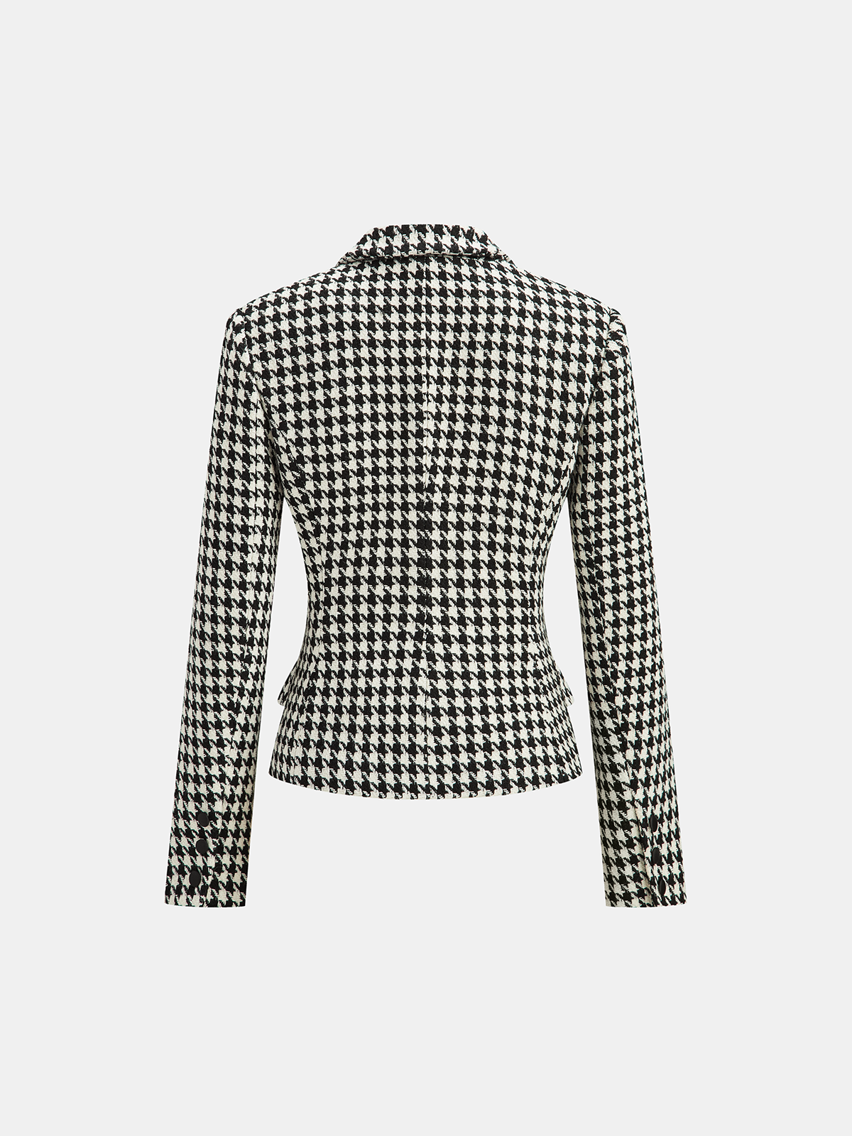 Houndstooth Tweed Double-Breasted Blazer-Chicvia