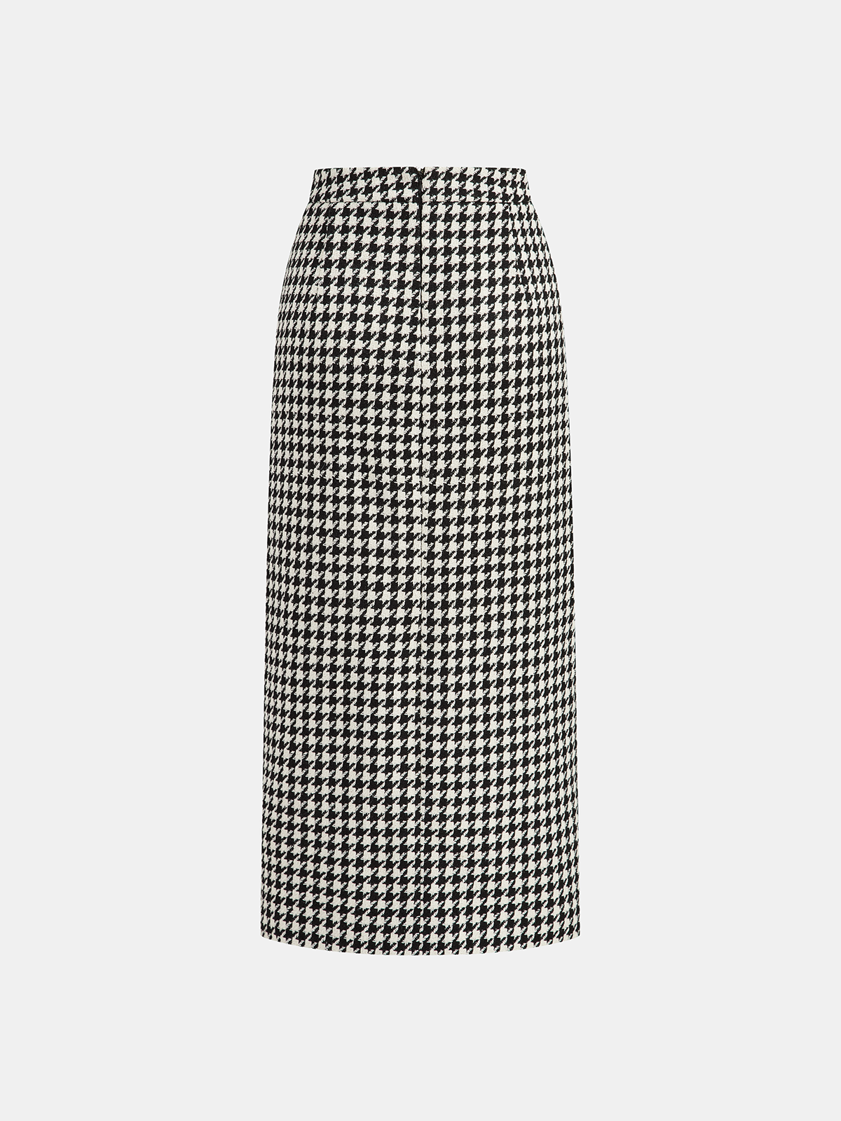 Houndstooth Tweed Slit Front Maxi Skirt-Chicvia