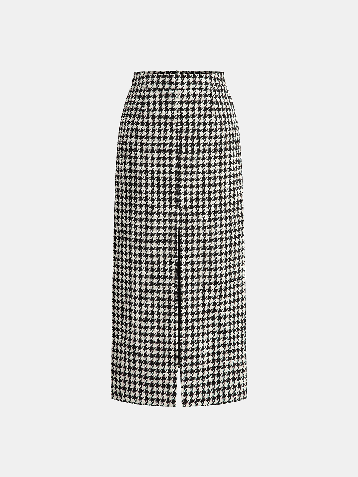 Houndstooth Tweed Slit Front Maxi Skirt-Chicvia