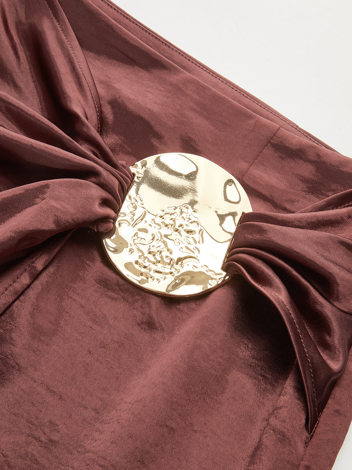 Metal Detail Satin Slit Midi Skirt-Chicvia