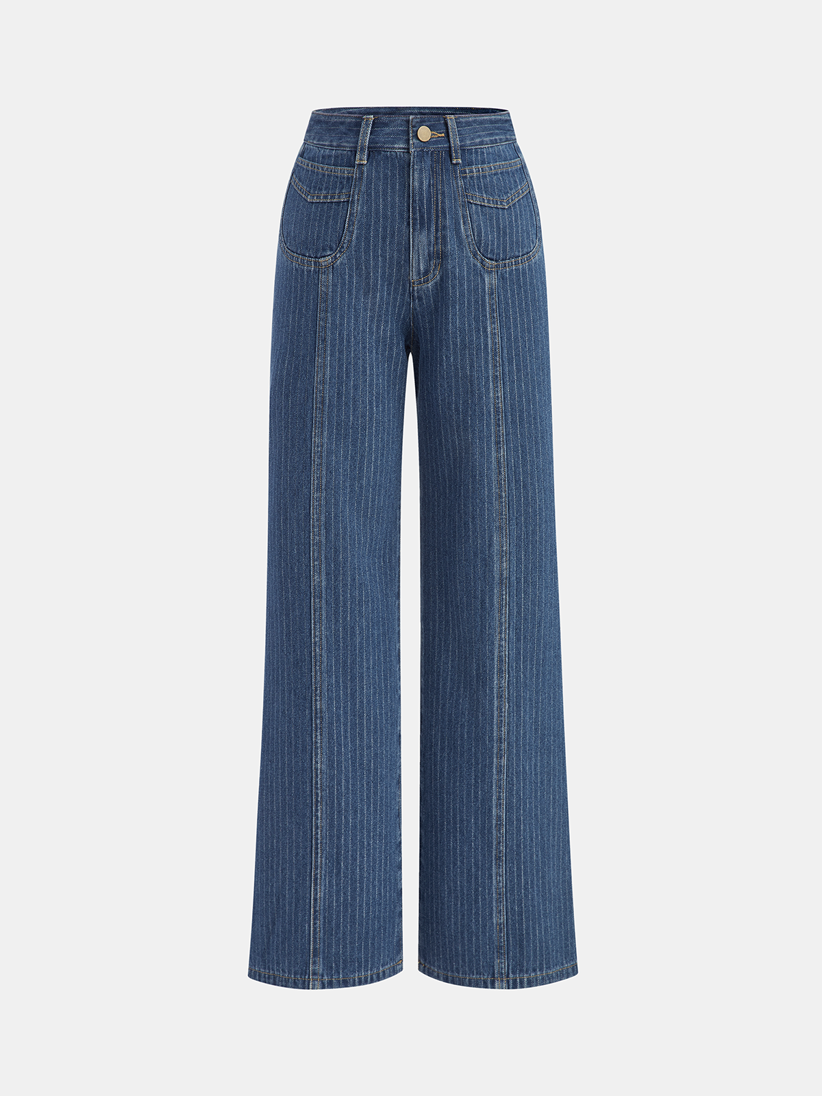 Pinstripe Mid-Waisted Straight-Leg Jeans-Chicvia