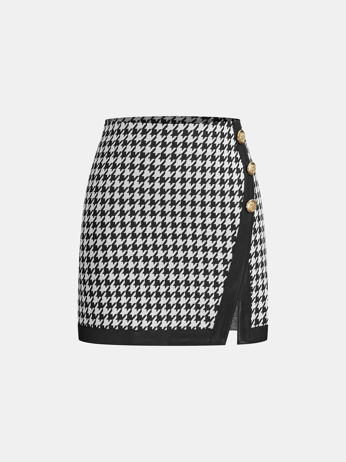 Houndstooth Paneled Knit Mini Skirt-Chicvia