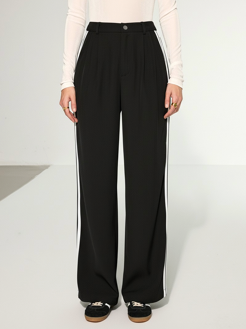 Casual Side Stripe Wide-Leg Pants-Chicvia