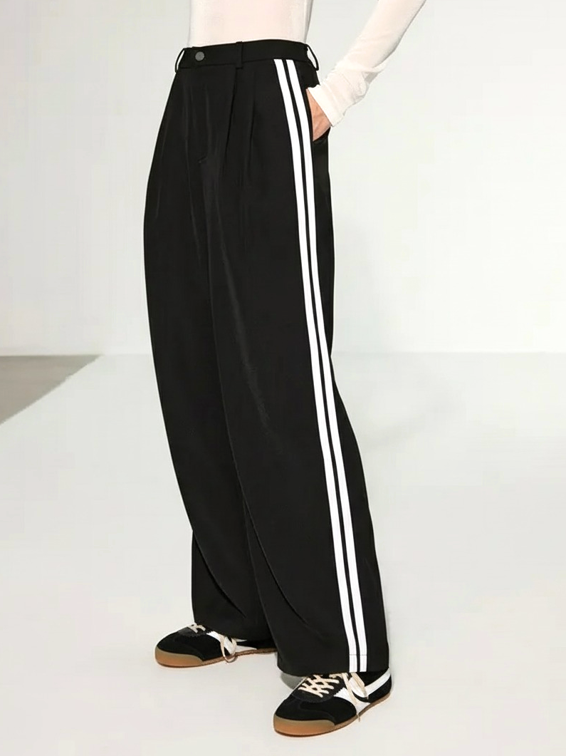 Casual Side Stripe Wide-Leg Pants-Chicvia