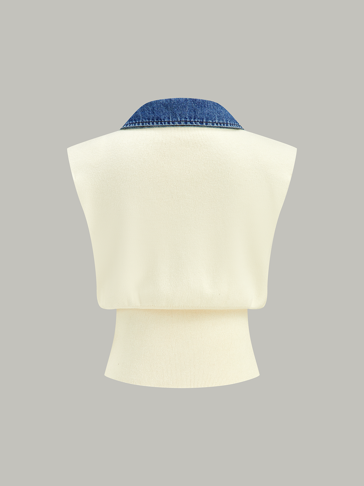 Denim Trim Metal Button Knit Vest-Chicvia