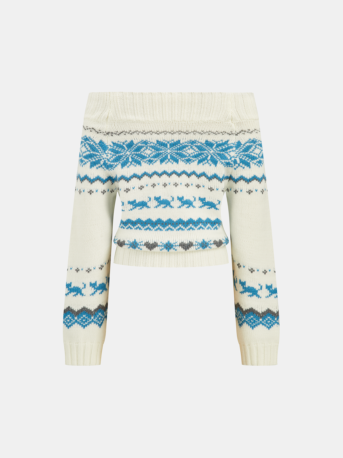 Off-Shoulder Fair Isle Sweater-Chicvia