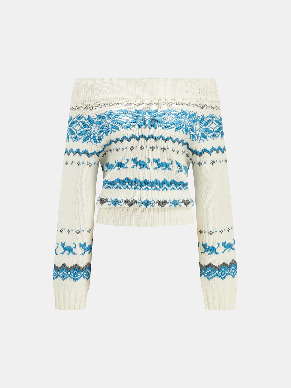 Off-Shoulder Fair Isle Sweater-Chicvia
