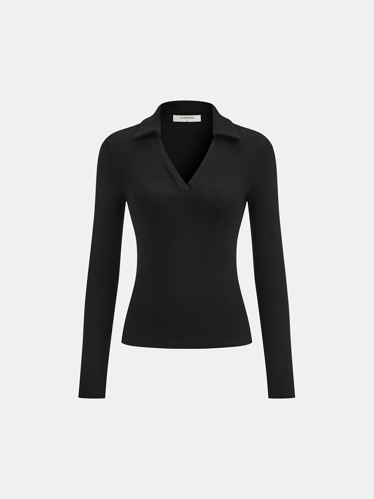 Polo V-Neck Ribbed Cotton Blend T-Shirt-Chicvia