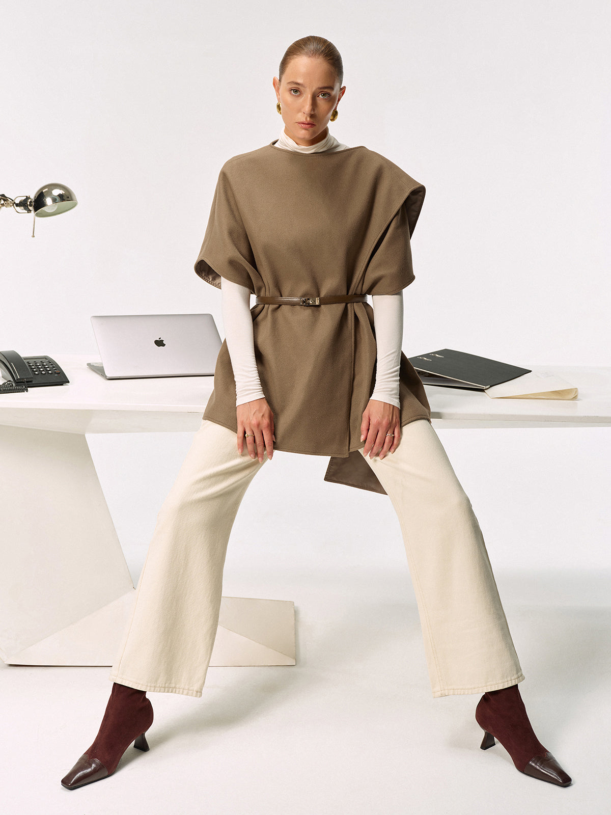 Belted Long Cloak Top-Chicvia