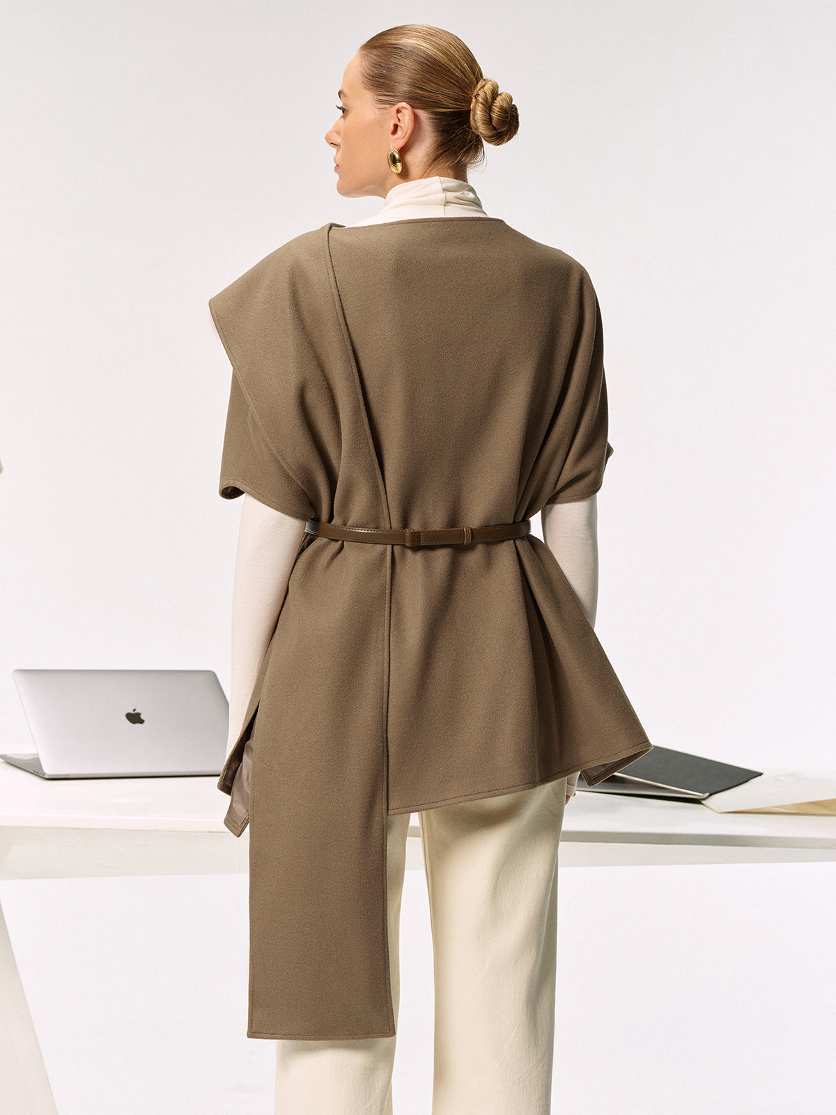 Belted Long Cloak Top-Chicvia