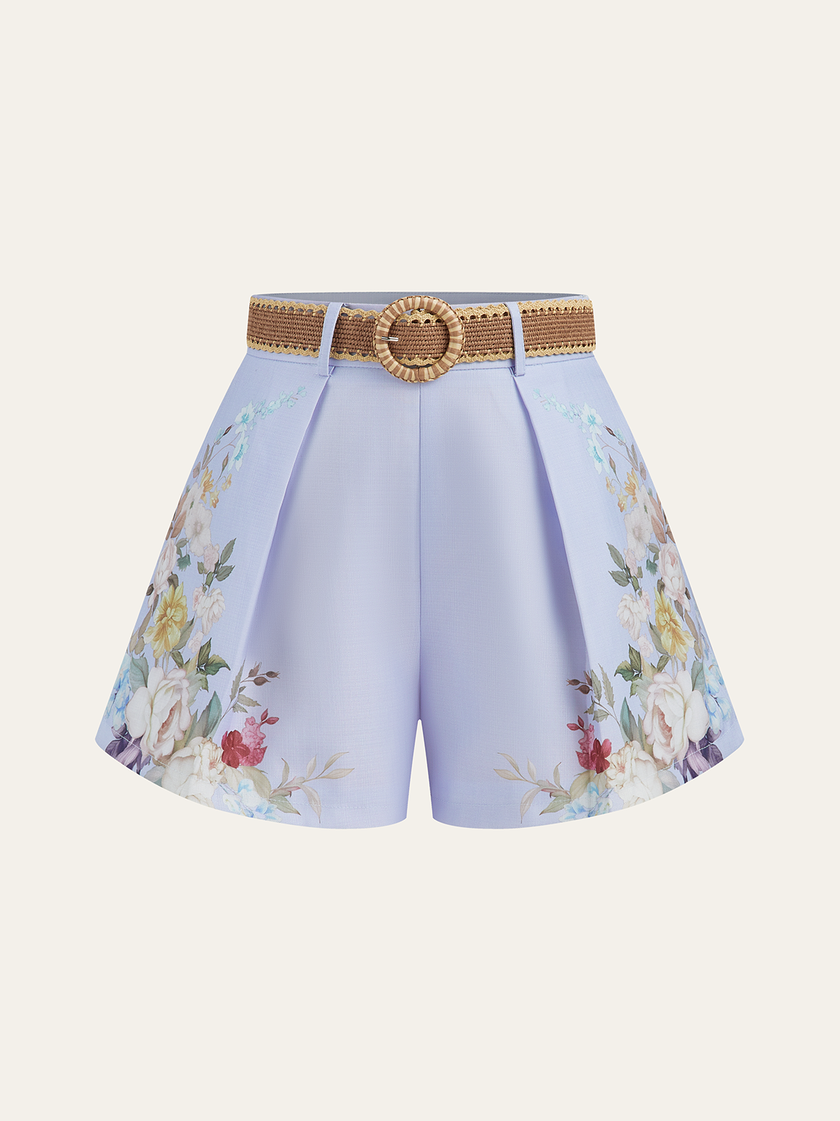 Floral Printed Belted Mid-Waist Shorts-Chicvia