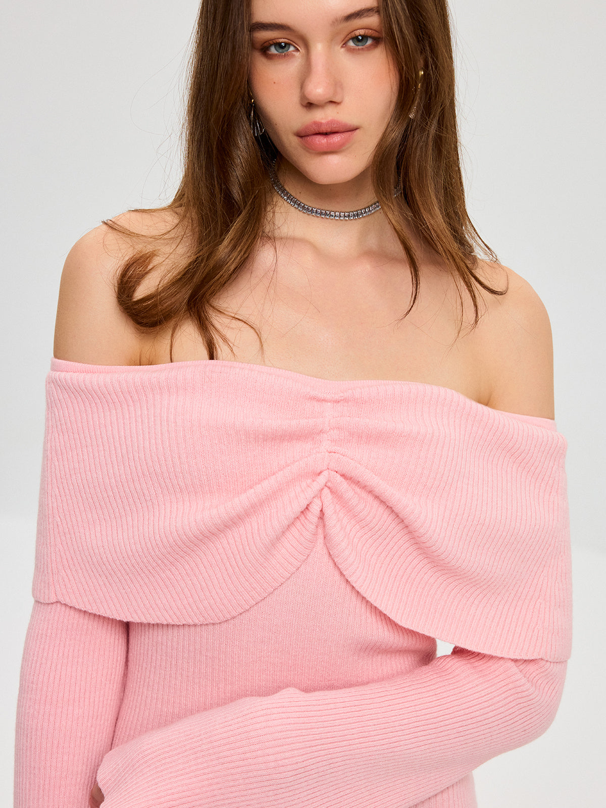 Off-Shoulder Bell Sleeve Wool Blend Mini Dress-Chicvia