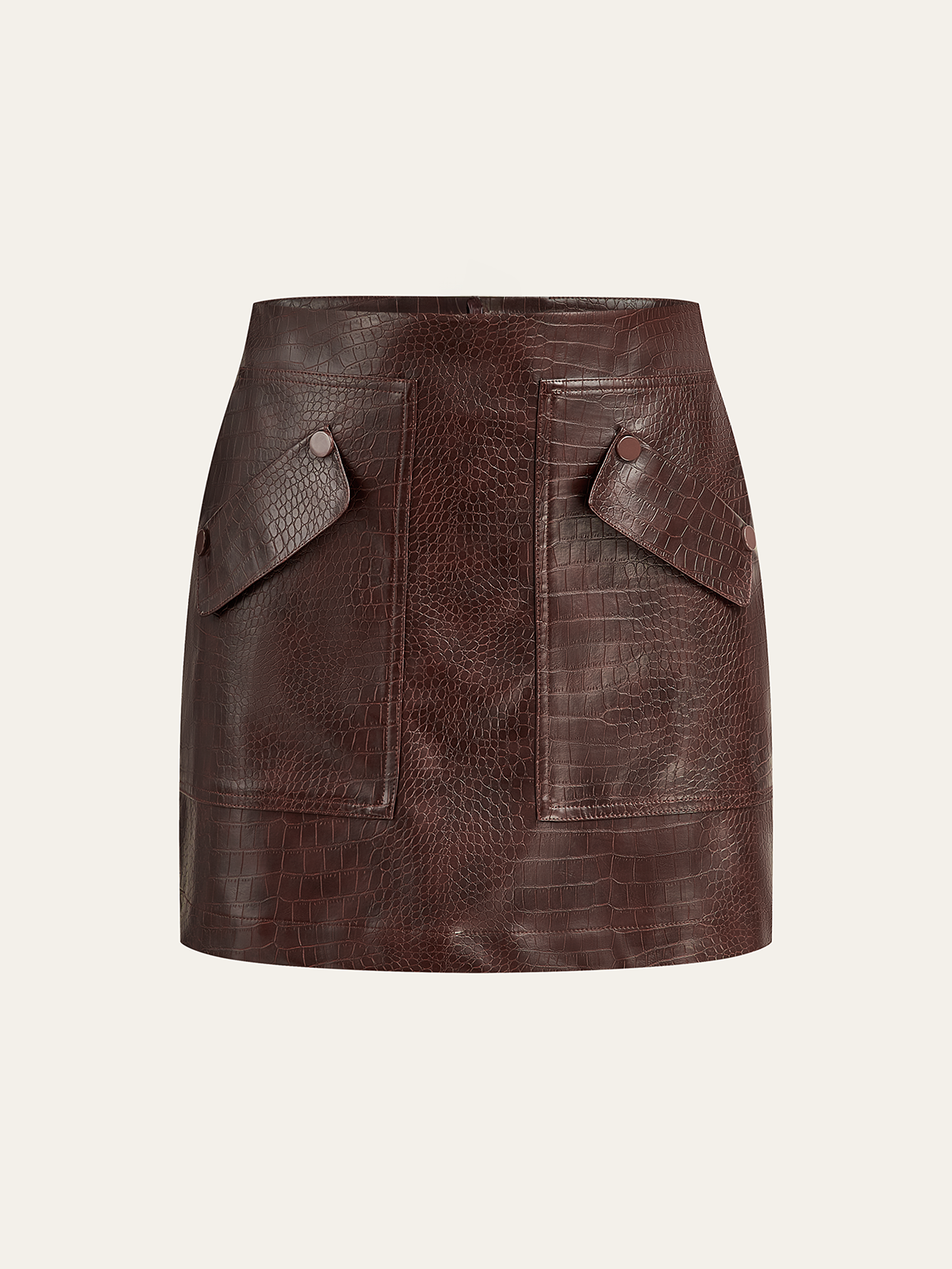 Faux Leather Crocodile-Embossed Mini Skirt-Chicvia