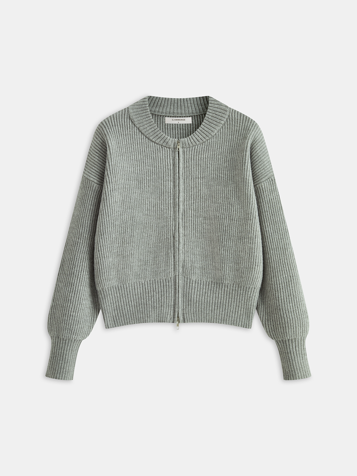Crew Neck Zip-Up Knit Outerwear-Chicvia