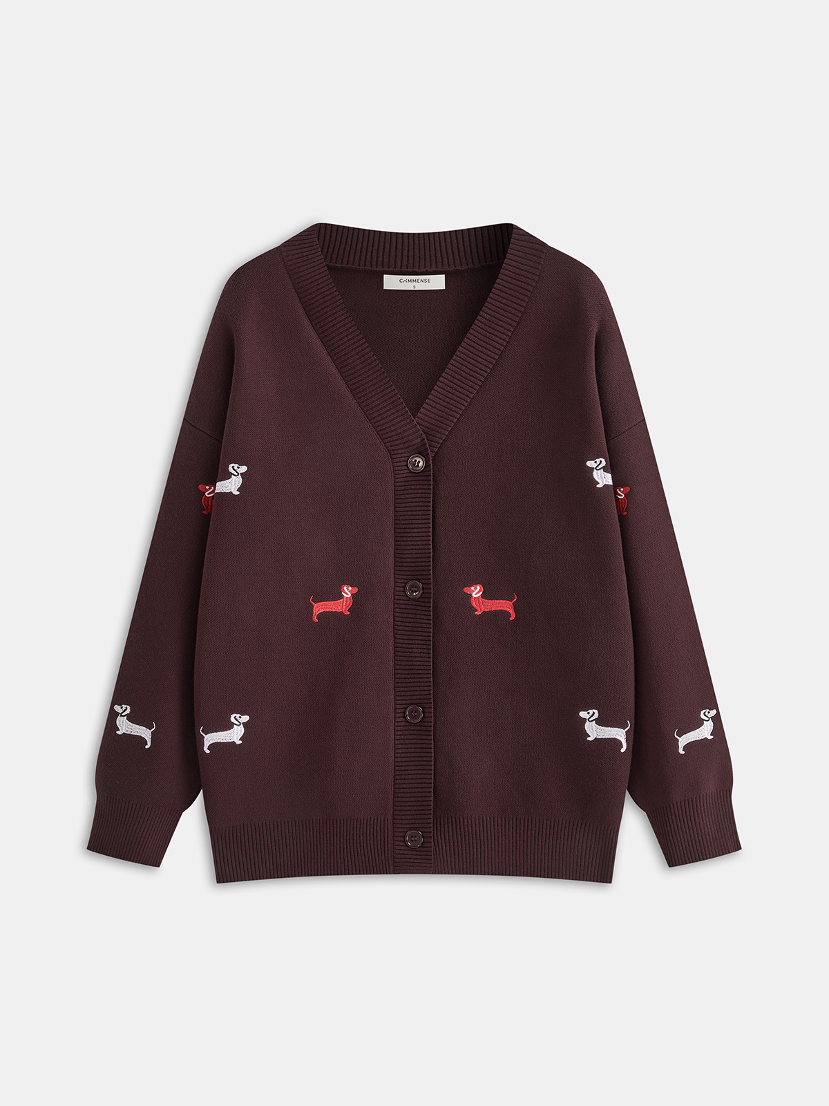 Dog Embroidered V-Neck Cardigan-Chicvia