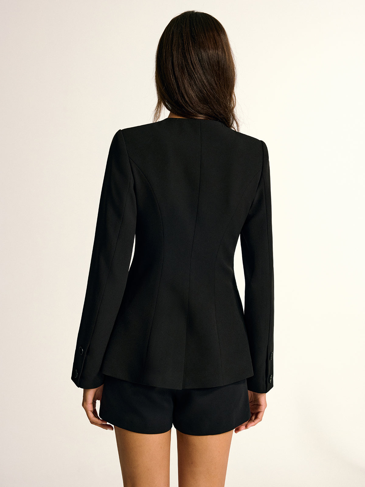 Metal Detail Crew Neck Blazer-Chicvia