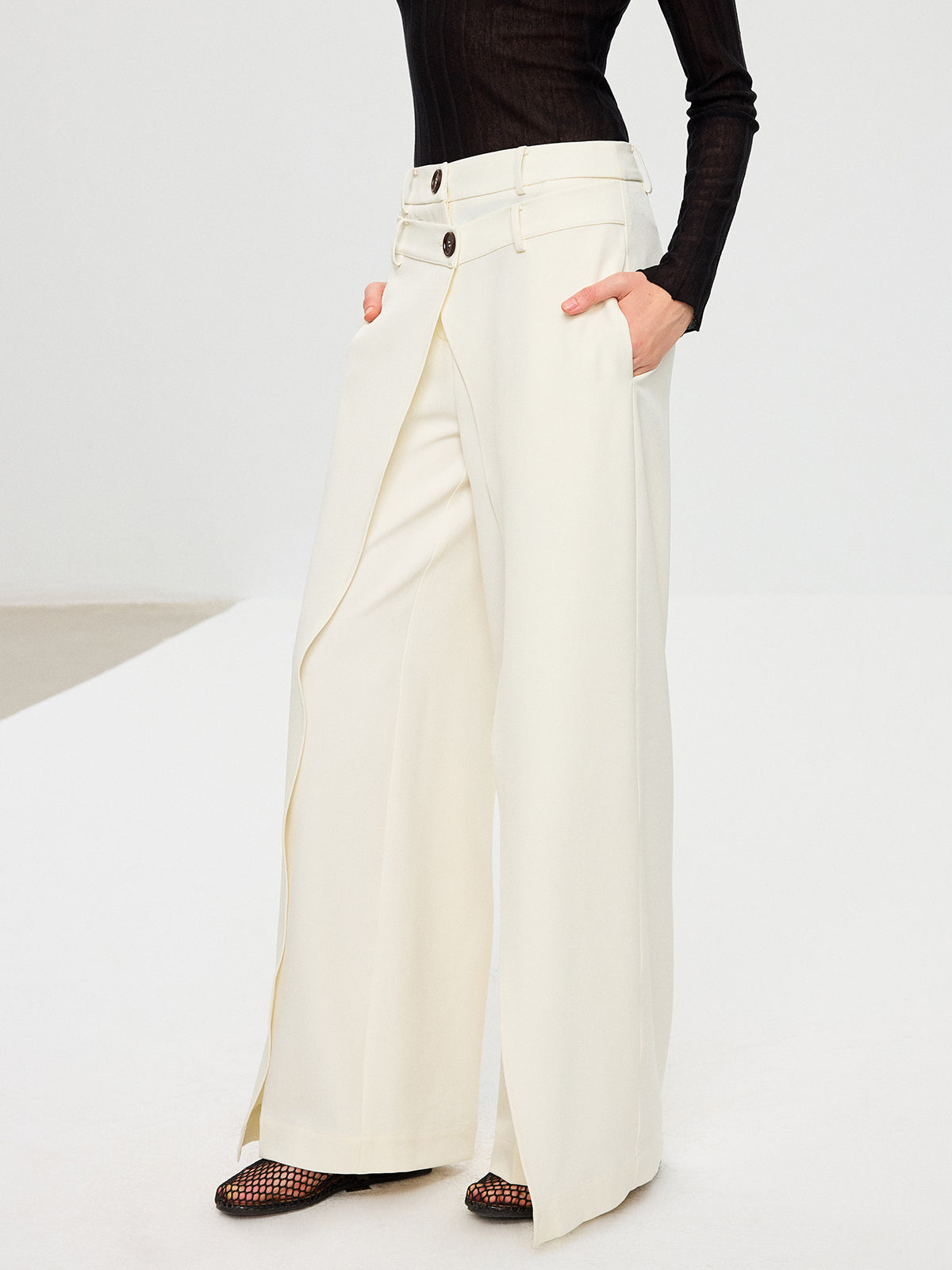 Double Waistband Layered Wide-Leg Pants-Chicvia