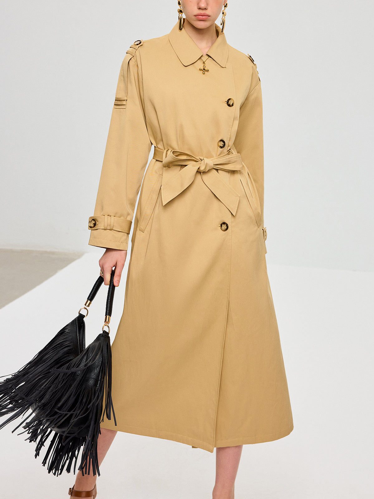 Convertible Cape Design Trench Coat-Chicvia
