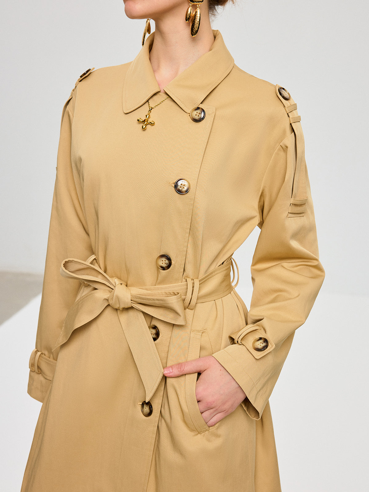 Convertible Cape Design Trench Coat-Chicvia