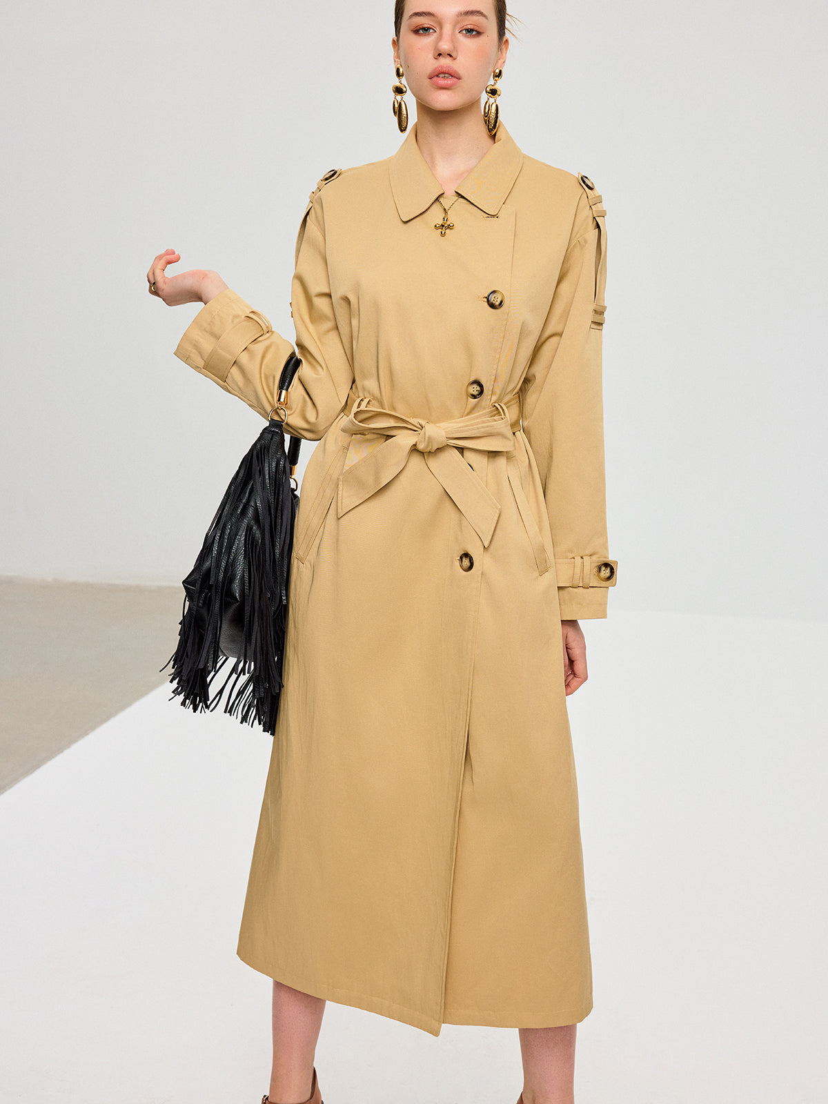 Convertible Cape Design Trench Coat-Chicvia