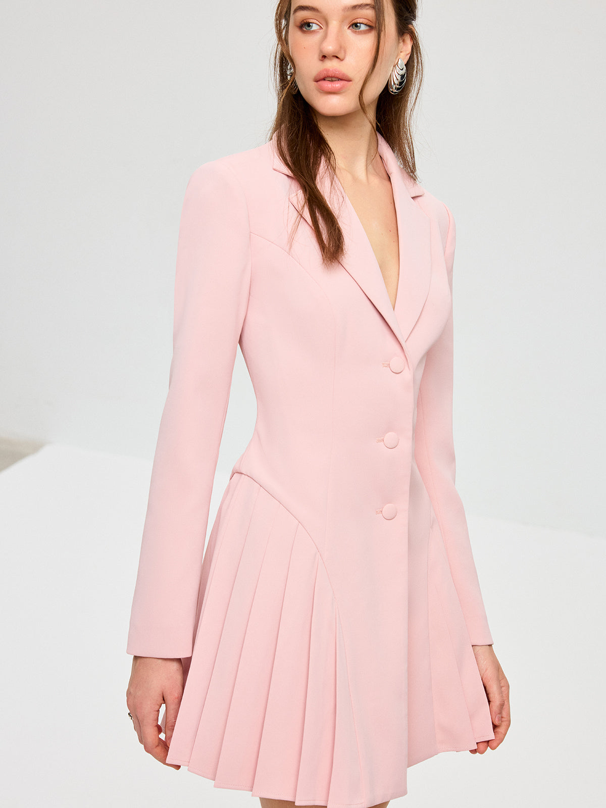 Pleated Fitted Blazer Dress-Chicvia