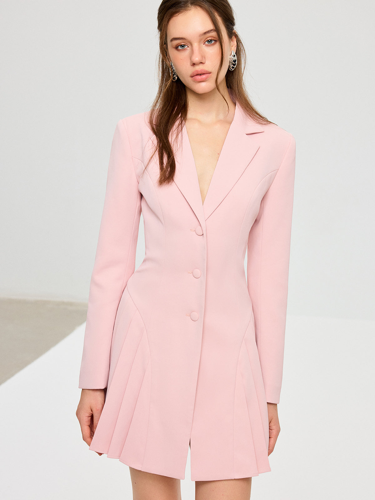 Pleated Fitted Blazer Dress-Chicvia