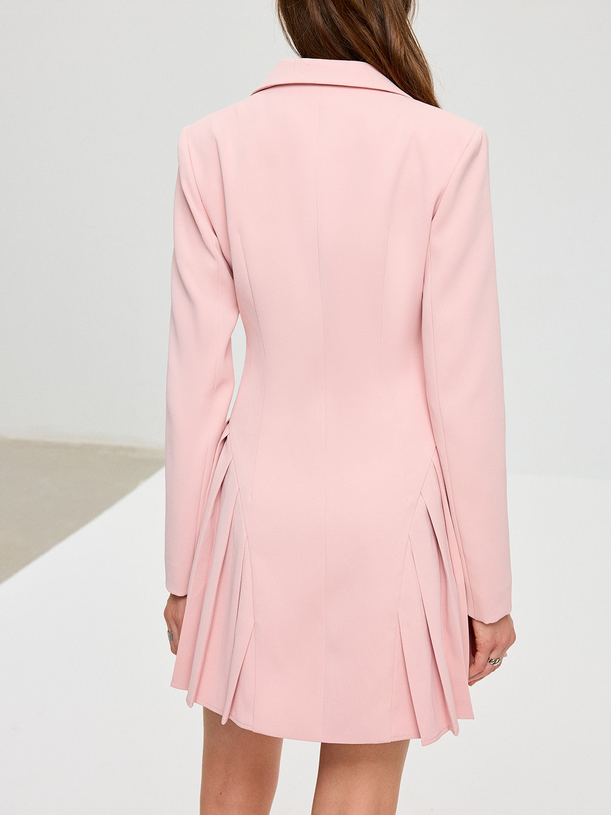 Pleated Fitted Blazer Dress-Chicvia