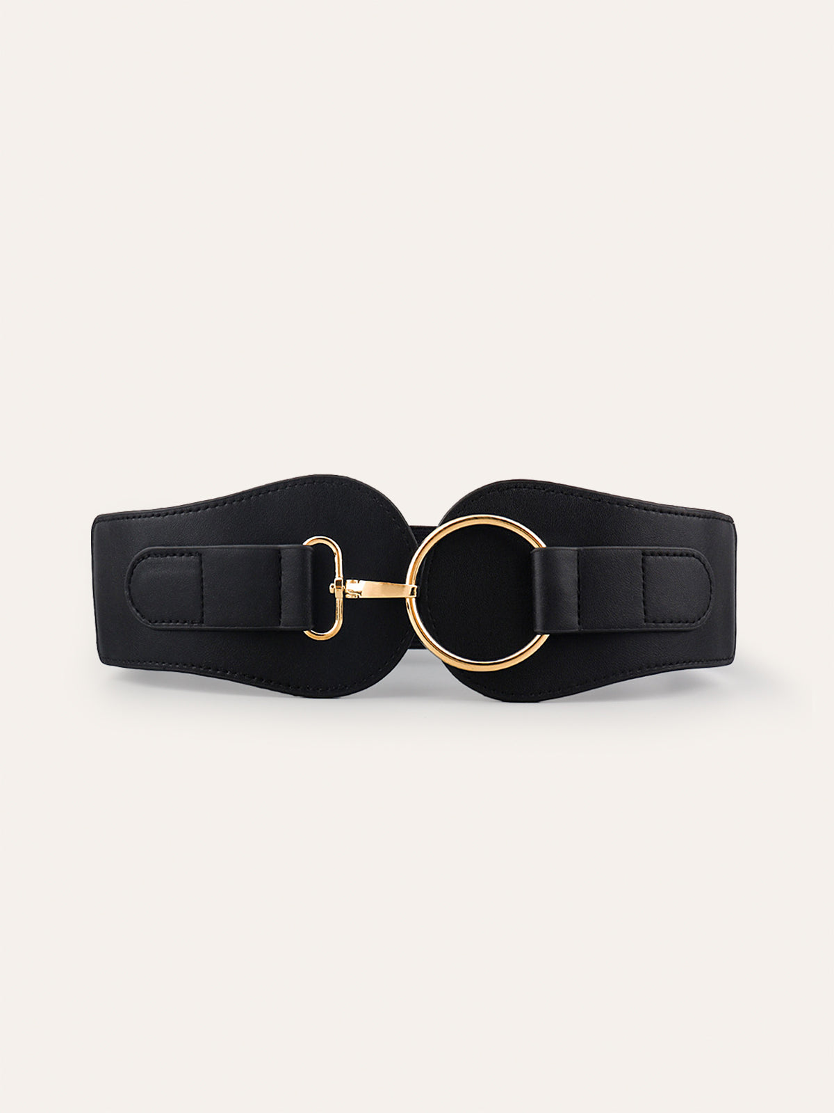Golden Circular Buckle PU Leather Wide Belt-Chicvia