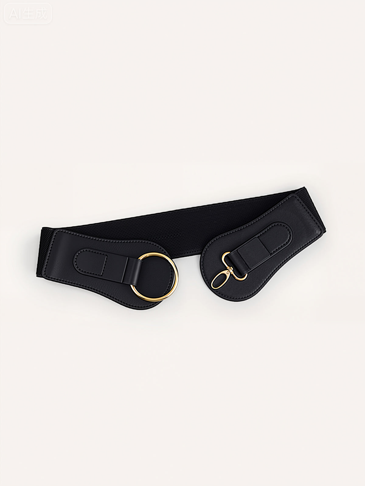 Golden Circular Buckle PU Leather Wide Belt-Chicvia