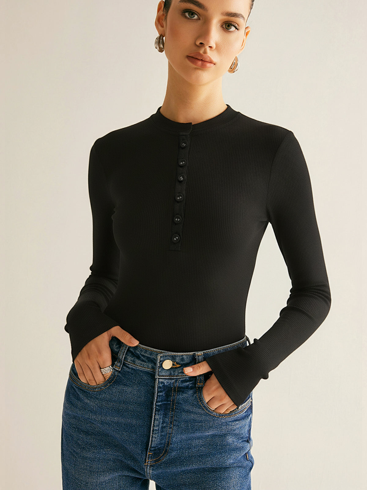 Ribbed Long Sleeve Bodysuit-Chicvia