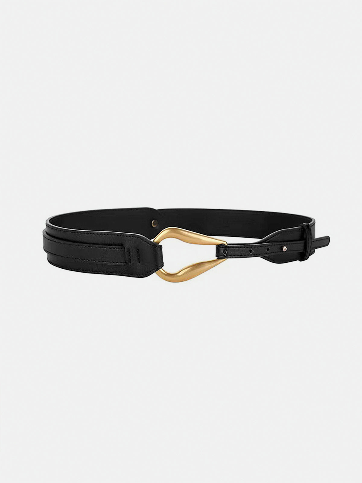 Golden Irregular Buckle Wide Leather Belt-Chicvia