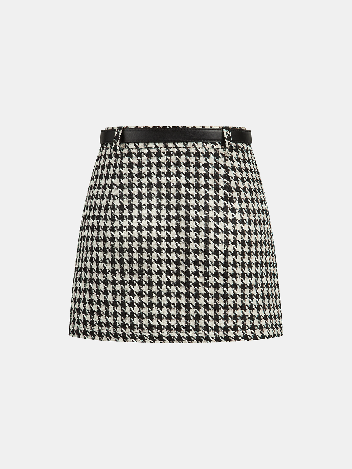 Houndstooth Belted Mini Skirt-Chicvia