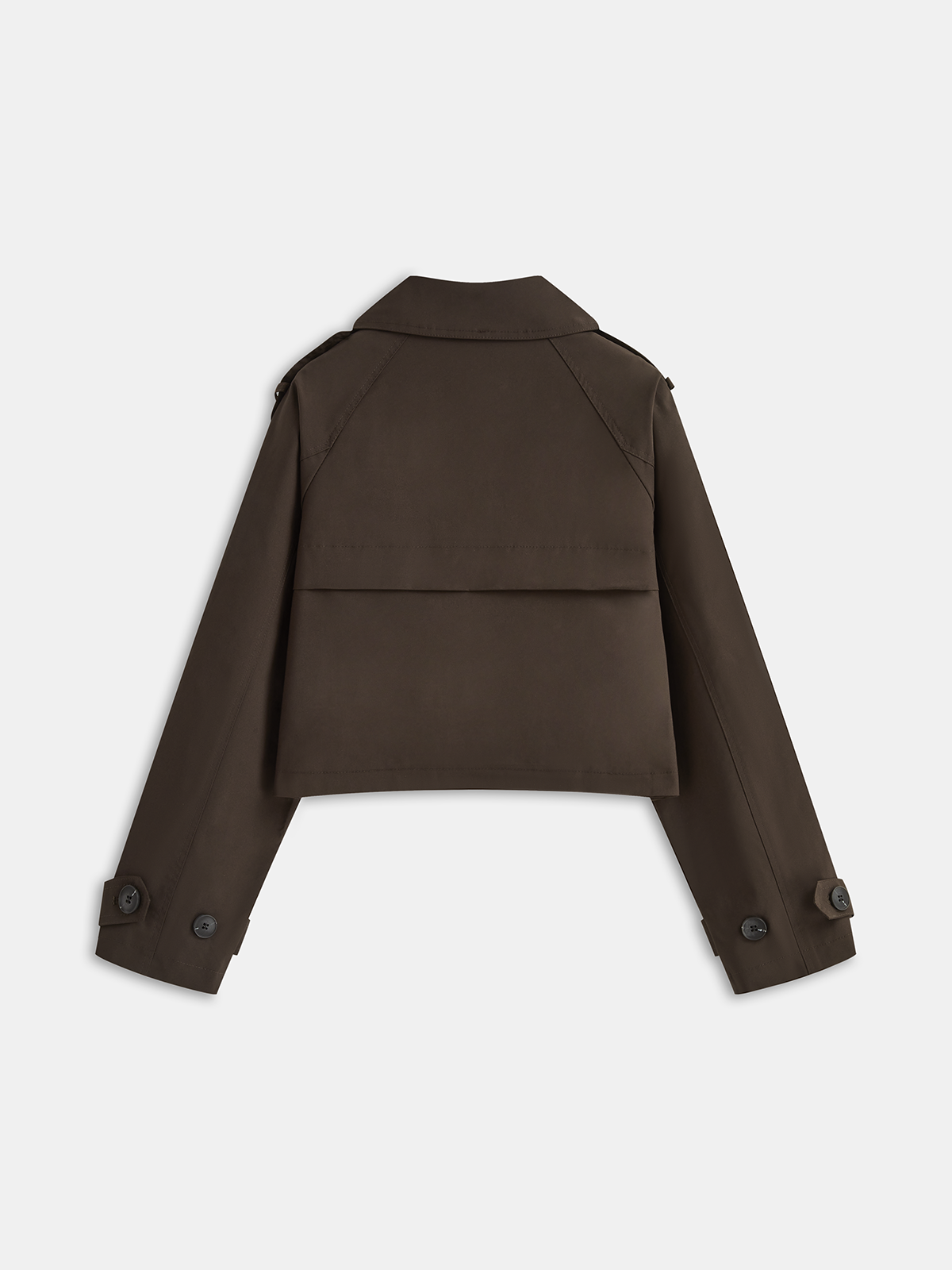 Double-Button Cropped Trench Coat-Chicvia