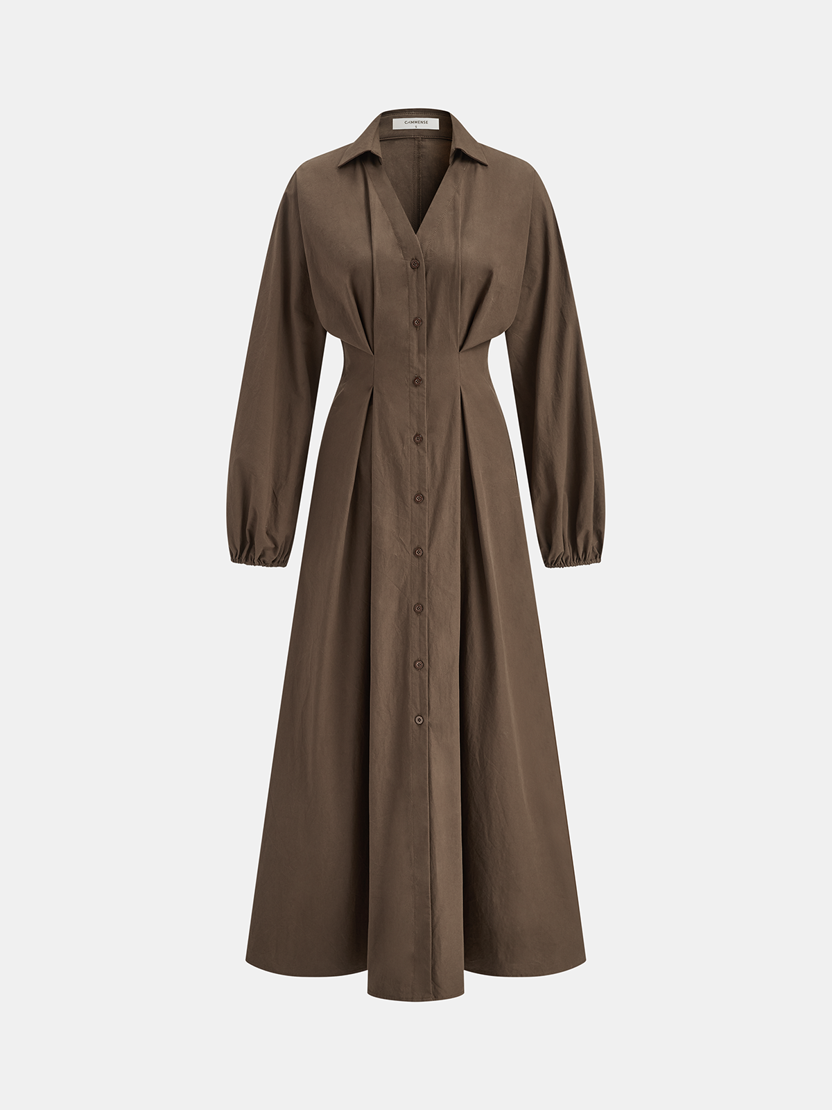 Long Sleeve Button Front Cotton Shirt Dress-Chicvia