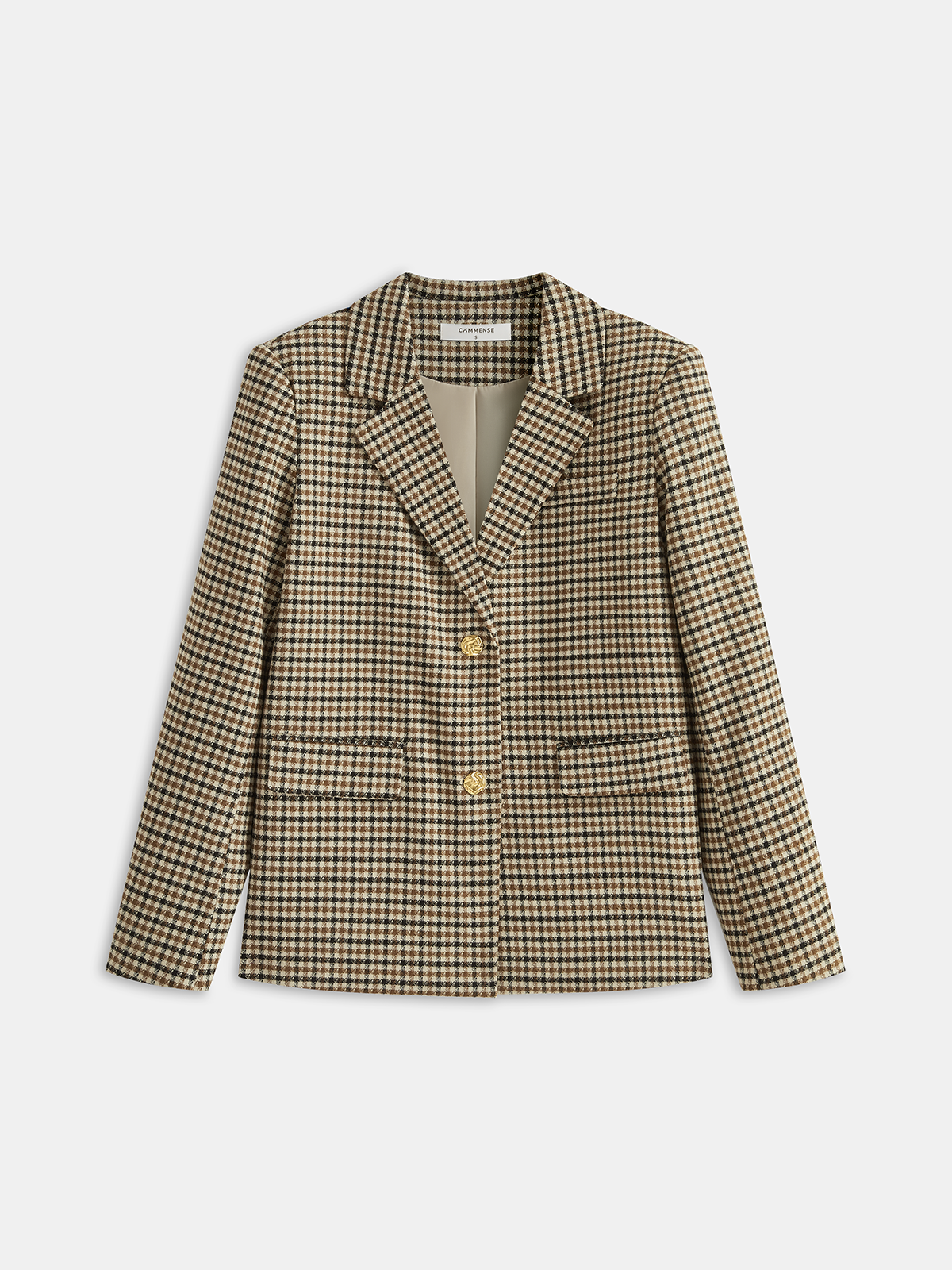 Metal Button Checked Blazer-Chicvia