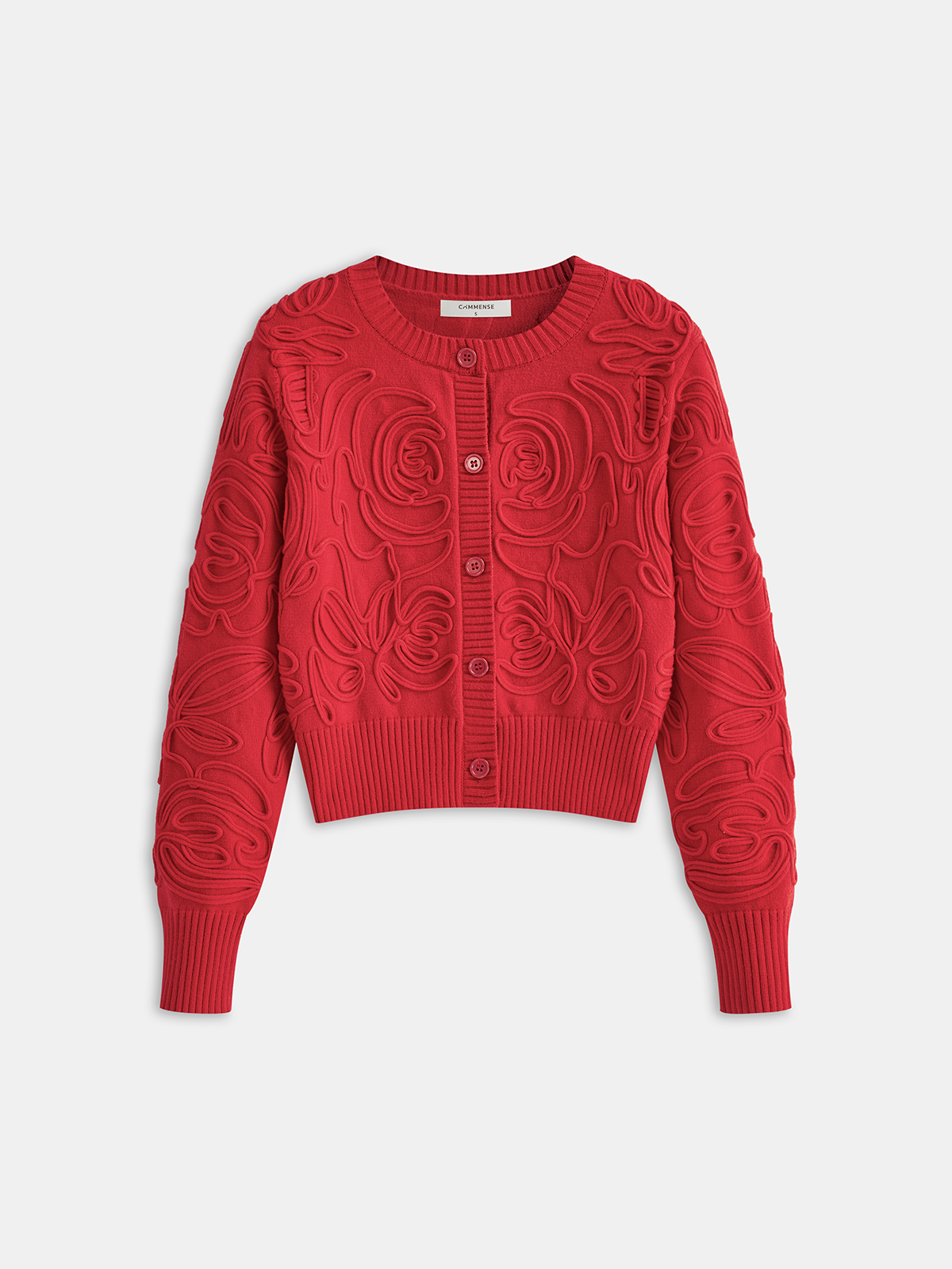 Embroidered Crew Neck Knit Top-Chicvia